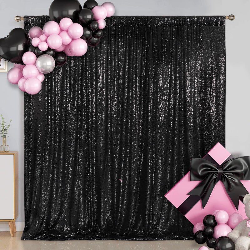 SquarePie Sequin Backdrop 10FT x 10FT Black Curtain Background for Halloween Wedding Party Decoration - Image 1